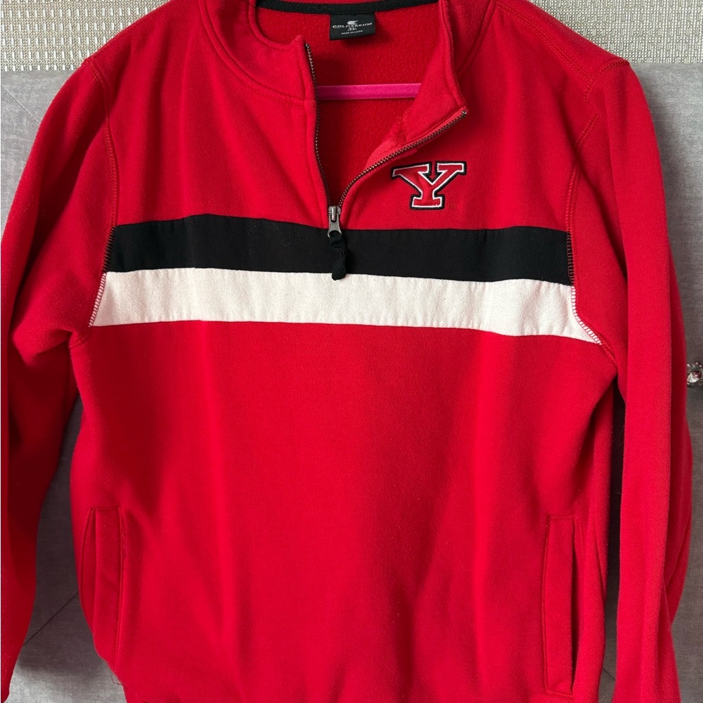 Colosseum Red Zip-Up Sweater with Black and White Stripe